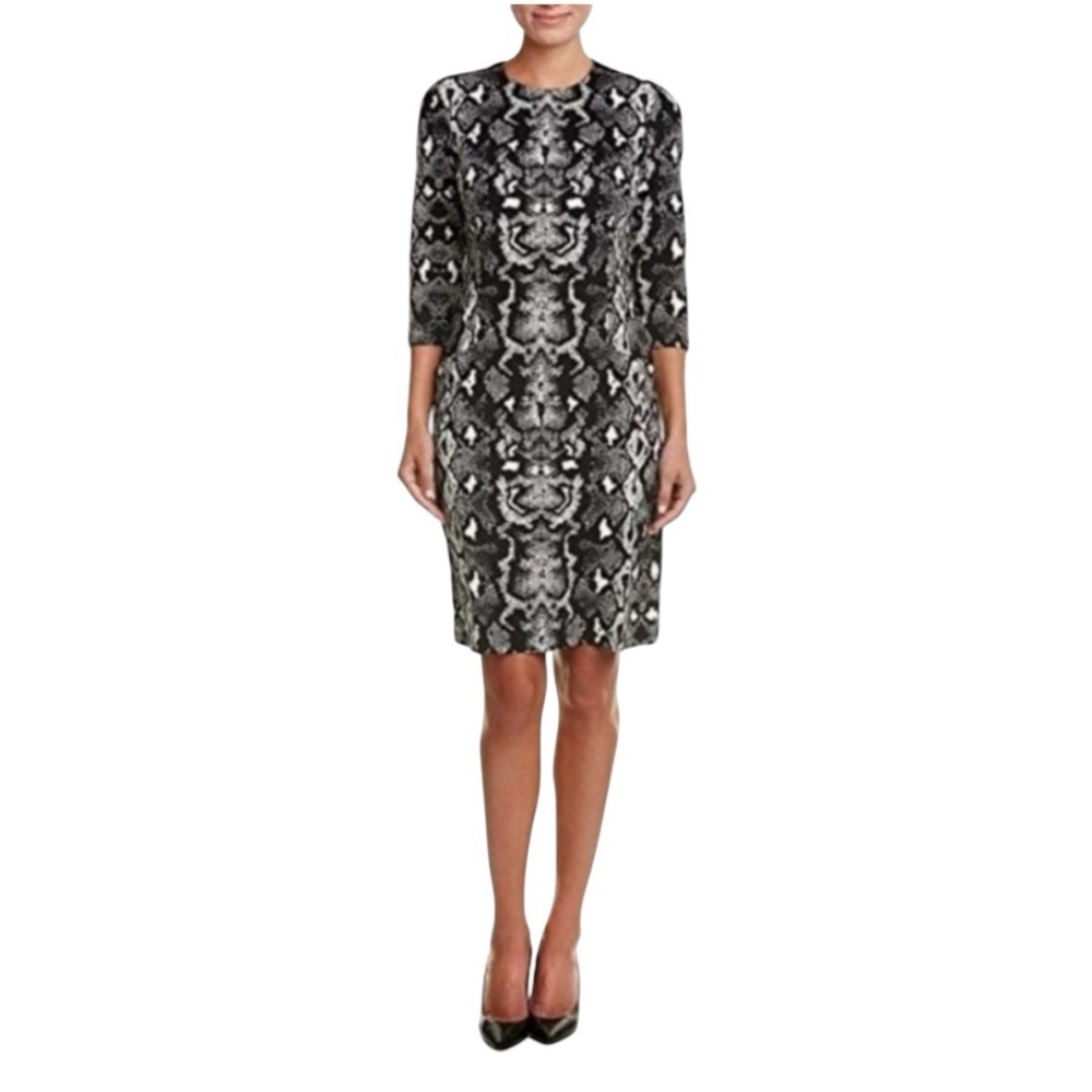 J. McLaughlin Catalyst Snakeskin Sheath Dress Black/White Size Large NWT